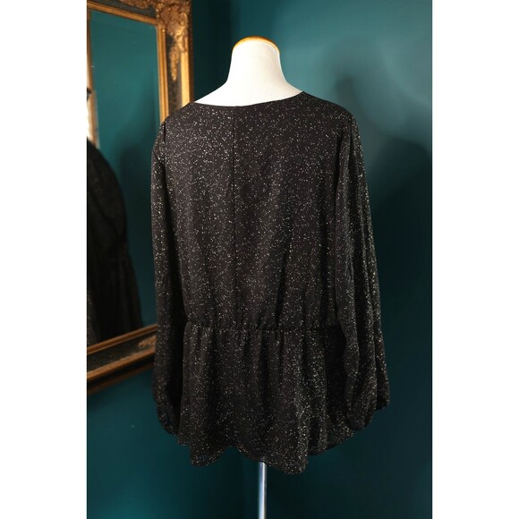 Lane Bryant Peplum Top 20 Black Gold Sparkle Sheer Sleeves Whimsigoth Fairy - Picture 5 of 11
